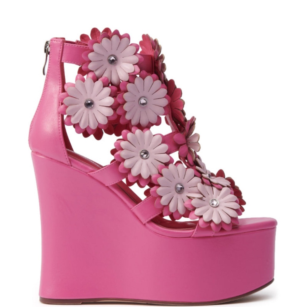 Floral Embellished Pink Wedge Sandals